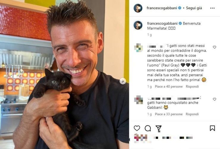 Francesco Gabbani nuovo arrivo gattina Marmellata