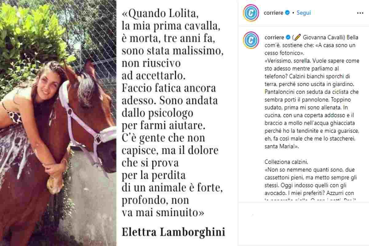 Elettra Lamborghini dolore lutto morte cavalla lolita