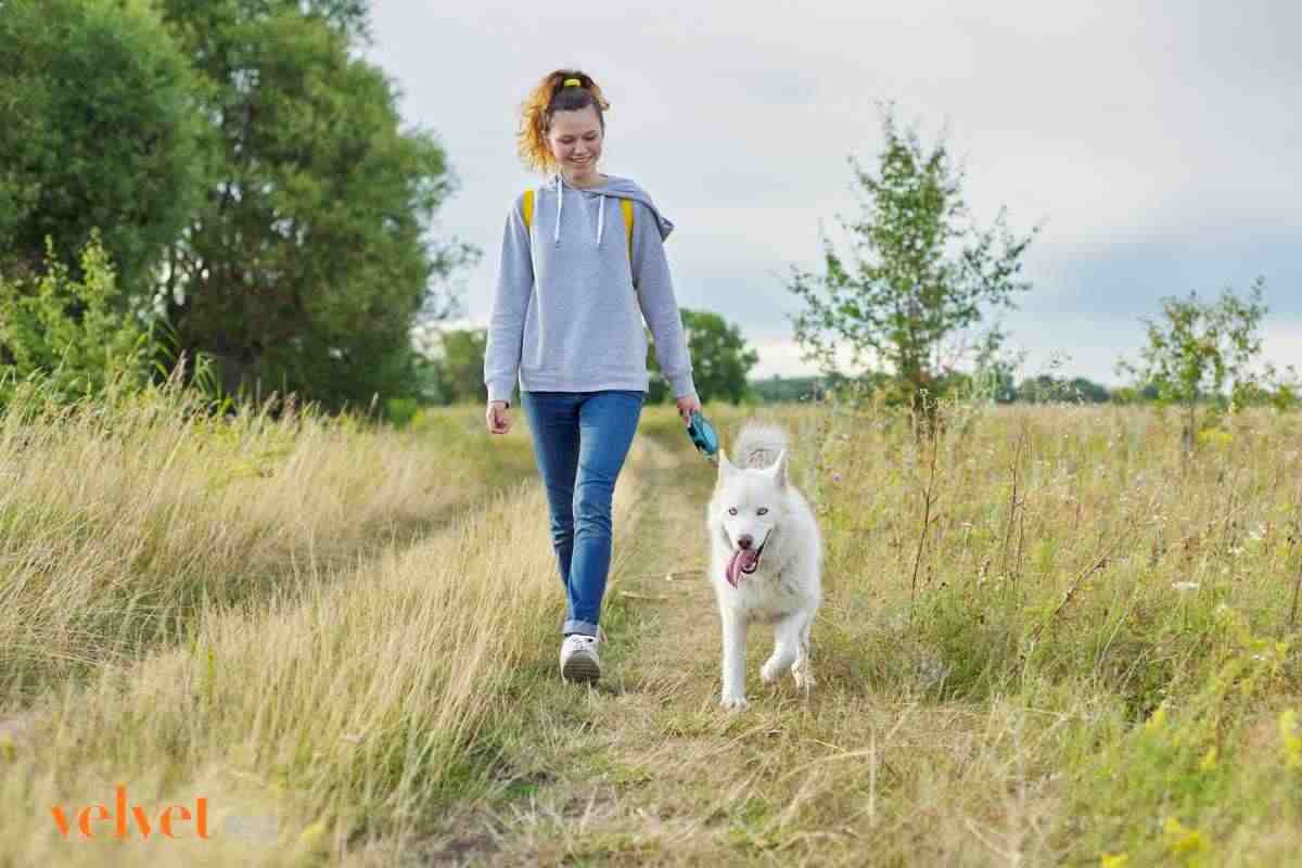 donna passeggia col suo cane