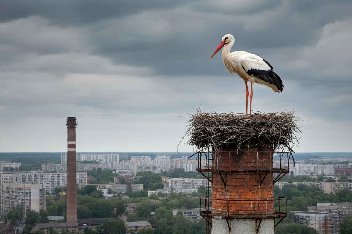 La cicogna solitaria: un simbolo di tristezza in un nido trasformato in supermercato