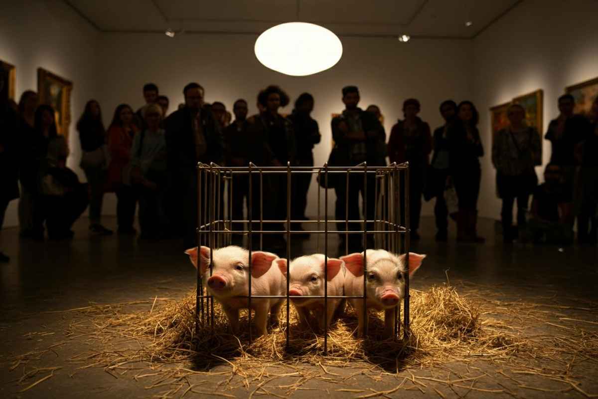 Maialini abbandonati per un'installazione artistica: la provocazione contro gli allevamenti intensivi