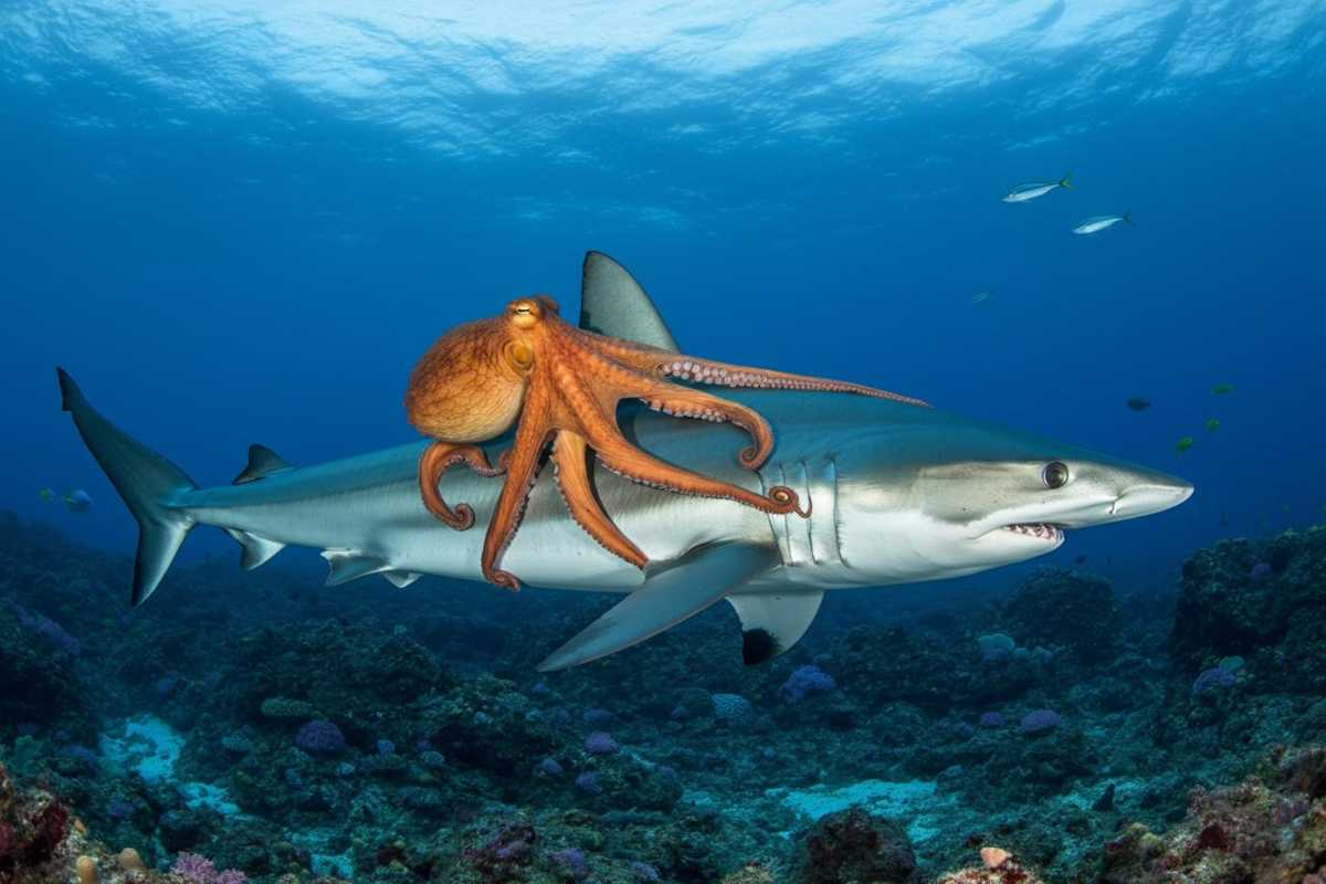 Un polpo sorprende gli scienziati cavalcando lo squalo più veloce del mondo