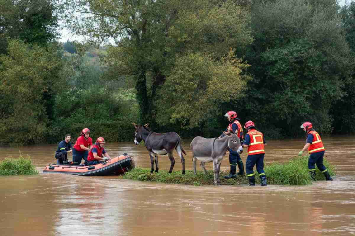 Vigili del fuoco compiono un salvataggio straordinario: 80 asini salvati dalla piena dell'Arno