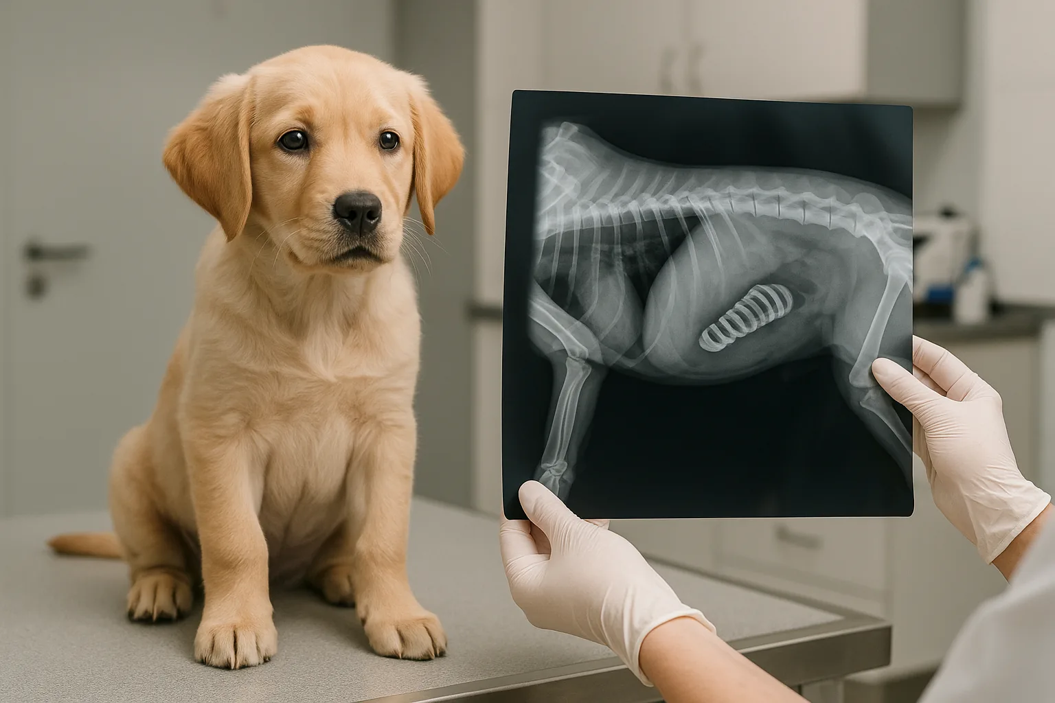 Radiografia rivela corpo estraneo nel ventre: come riconoscere il dolore silenzioso del cucciolo