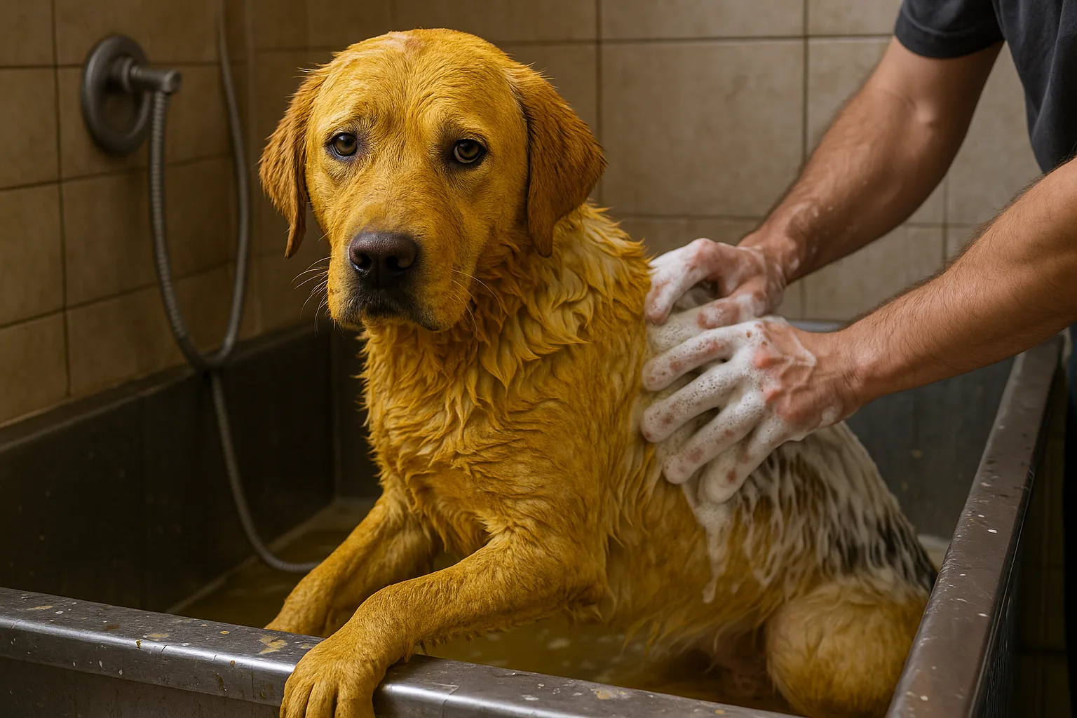 Da sporco a splendente: 16 bagni per scoprire il vero colore di una cagnolina gialla
