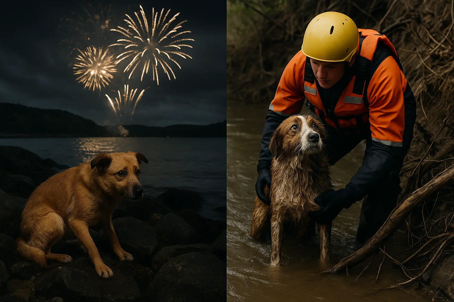 Cani e fuochi d'artificio: due salvataggi estivi e come proteggere il tuo pet dal panico