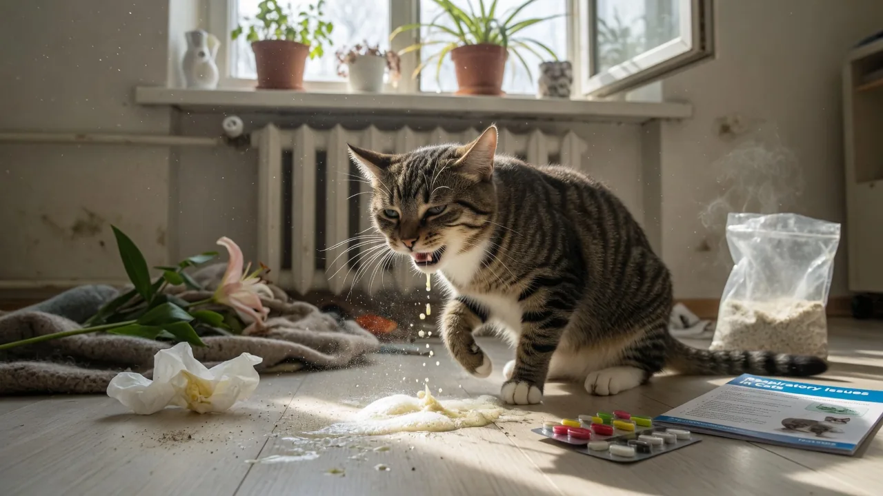 Gatto starnutisce, respira velocemente, vomita: i segnali respiratori e digestivi da non ignorare