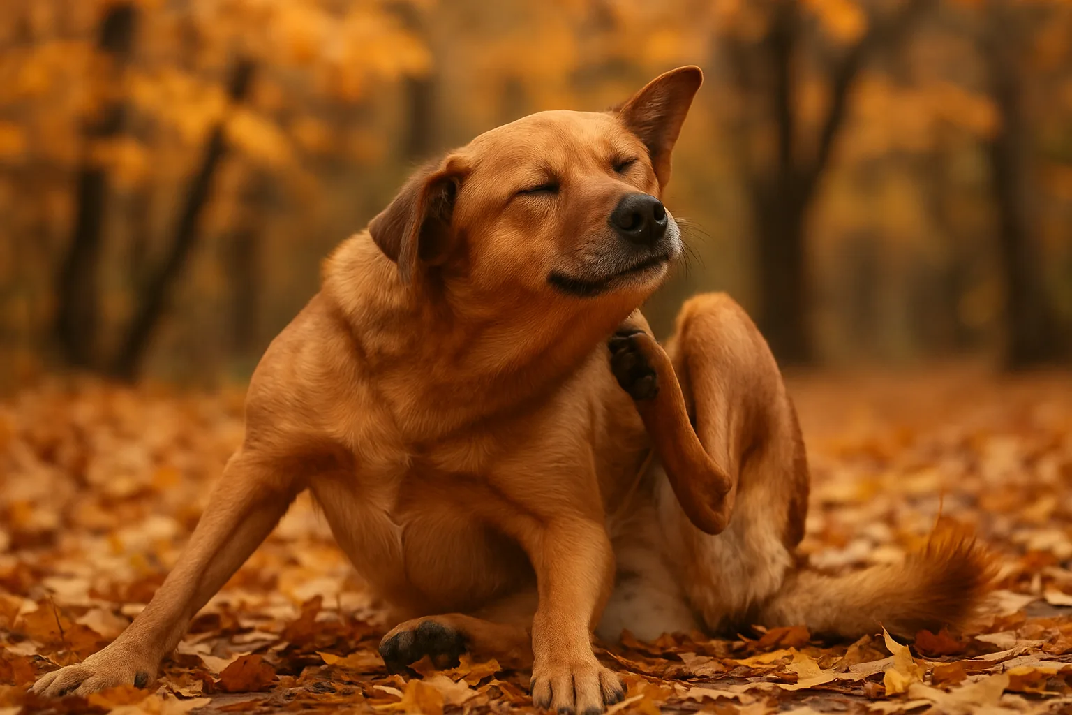 Prurito autunnale nel cane: allergie stagionali, pulci e dermatiti — come riconoscere e curare