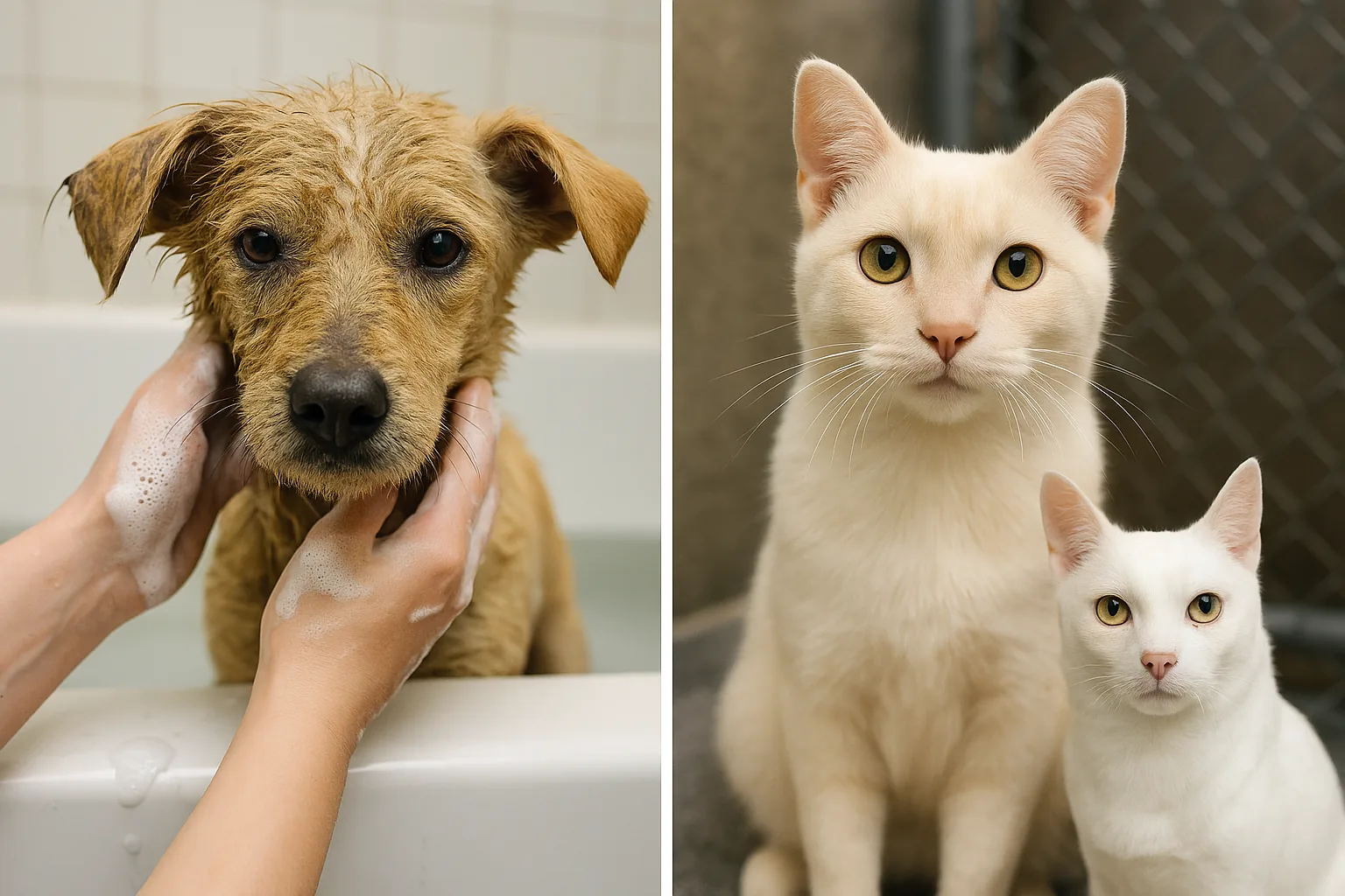 Da sporchi a splendenti: le trasformazioni incredibili di cani e gatti randagi dopo il primo bagno